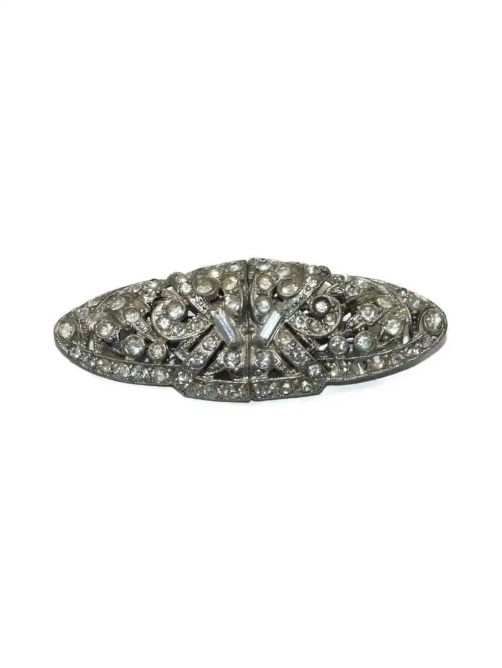 1930s VTG Coro Duette Silver Tone and Stones Brooch, Converts to Fur Clips.